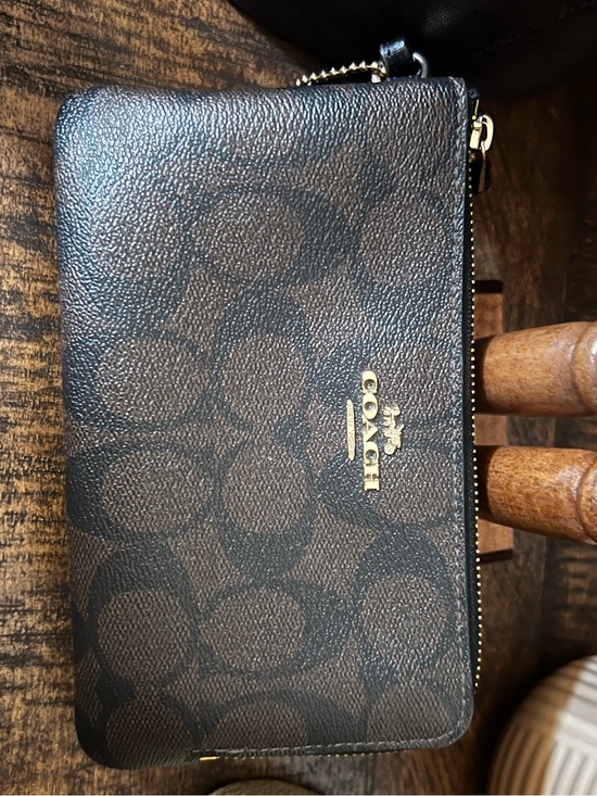 Coach Handbags - COACH Signature Brown Black Wristlet Wallet